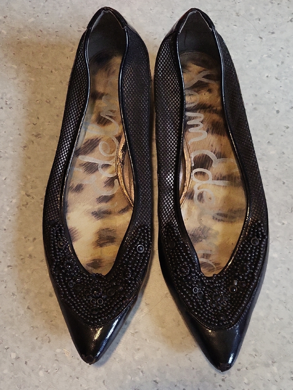Sam Edelman Black Beaded Mesh Pointed Toe Flat | Size 8 1/2 | Black